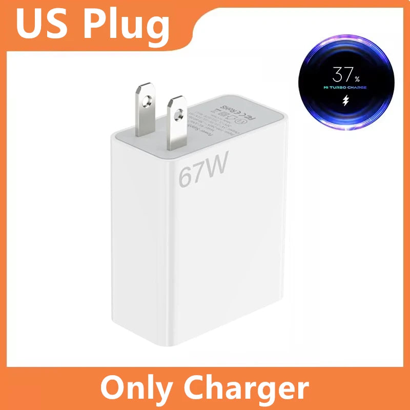 Cargador Ultrarrápido 67W 6A para Xiaomi, Redmi y POCO (Incluye Cable Tipo C)
