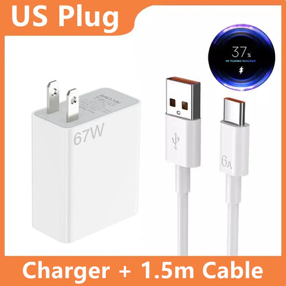 Cargador Ultrarrápido 67W 6A para Xiaomi, Redmi y POCO (Incluye Cable Tipo C)