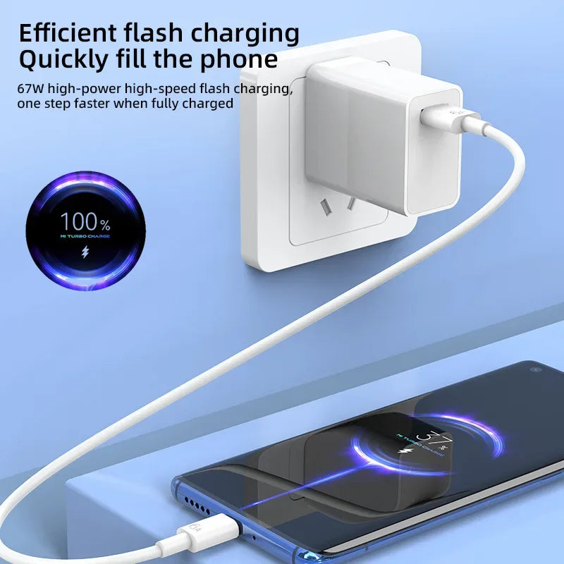 Cargador Ultrarrápido 67W 6A para Xiaomi, Redmi y POCO (Incluye Cable Tipo C)