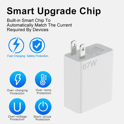 Cargador Ultrarrápido 67W 6A para Xiaomi, Redmi y POCO (Incluye Cable Tipo C)