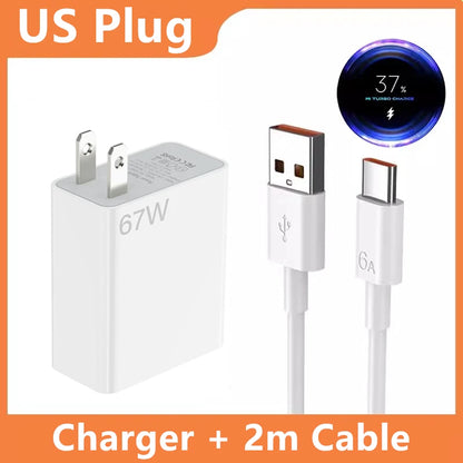 Cargador Ultrarrápido 67W 6A para Xiaomi, Redmi y POCO (Incluye Cable Tipo C)